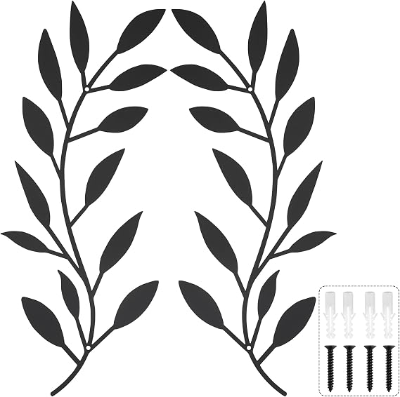 CRITIVE-S 2PCS Metal Tree Leaf Wall Decor, Black Wall Art for Living Room, Wall Hanging Decoration Creative Wall Sculptures, Black Ornaments Metal Artwork for Indoor Home Bedroom Kitchen Office