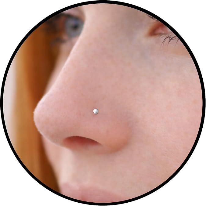 Sterling Silver Nose Stud L Shaped 1mm Tiny Ball 925 Silver Nose Ring Stud for Women, Minimalist Small Nose Piercing Jewelry, Thin 0.5mm Post, Hypoallergenic