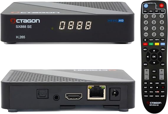 Octagon SX888 SE V2 HD IP HDTV Linux Receiver TV Box LAN Media Library YouTube Internet Radio HDMI CEC E2TV Multiroom TV Client System H.265 2 x USB Infrared Cable Learning Remote Control