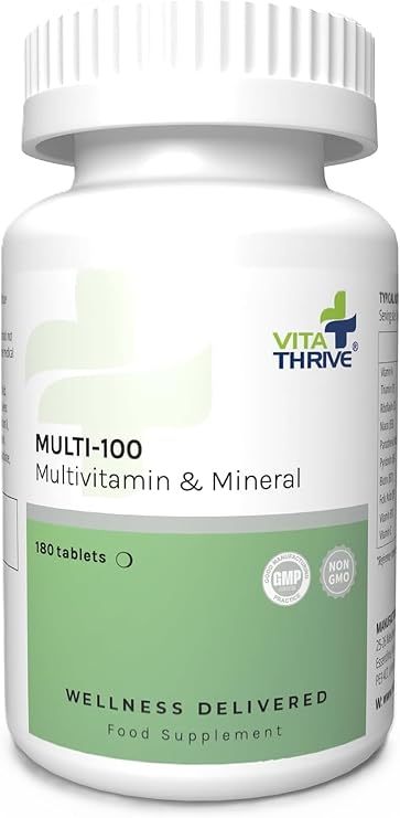 VitaThrive® Multi-100 Multivitamin & Mineral Tablets – Advanced Daily Multivitamin Supplement for Energy & Cognitive Function - 180 Tablets for Men & Women