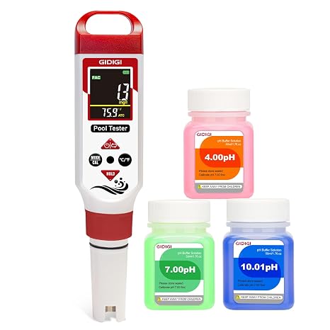 Digital Chlorine Tester for Pool, pH Test kit & Salinity ORP Meter | 7 in 1 Water Quality Tester, for Swimming Pool Hot Tub Aquarium, with AAA battery & pH calibration kit, Digital Color Screen