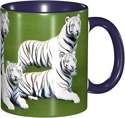 ColorName Double Color Mug Ceramic Mugs Suitable for Cappuccino, Latte, Cereal, Yogurt, Milk, hot or Cold Drinks Micro-Wave Oven Many White Tigers Picture
