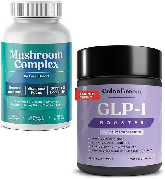 ColonBroom GLP-1 + Mushroom Complex Bundle, 60 & 60 Capsules | Appetite and weight management plus Cordyceps, Reishi and Lion's Mane for energy, immunity and focus*