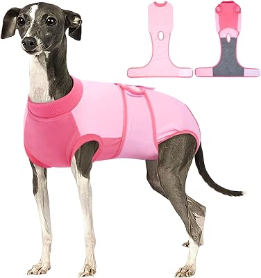 Kuoser Recovery Suit for Dogs, Soft Dog Spay Suit for Female Surgery Recovery, Breathable Dog Neuter Recovery Suit Male, Anti Licking Dog Onesie for Abdominal Wounds Cone Alternatives, Pink L