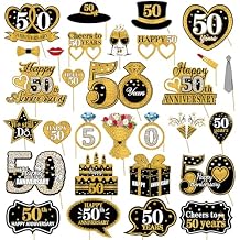 Kuxriox 30Pcs Photo Booth Props, Black & Gold 50th Anniversary Decorations, Happy 50th Wedding Anniversary Party Supplies, Cheers to 50 Years We Still Do Sign