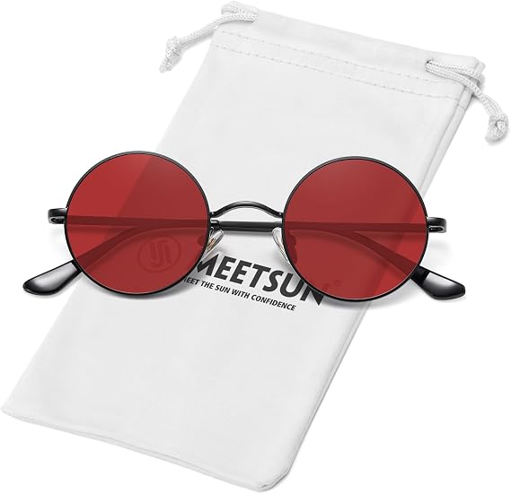 MEETSUN Small Round Polarized Sunglasses for Men Women UV400 Metal Frame