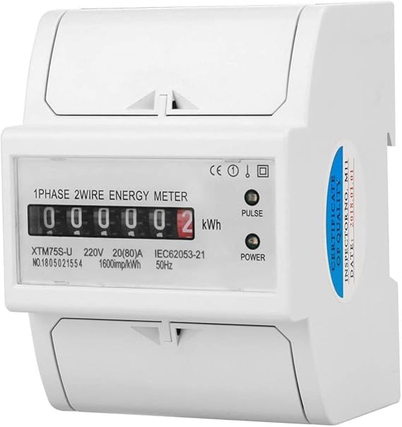 XTM75S-U Single Phase Electricity Meter, 1 Phase 2 Wire 4P Din Rail Electric Meter, 5 and 1 Digits LCD Display Electricity Usage Monitor for Home Industrial (20(80) A)
