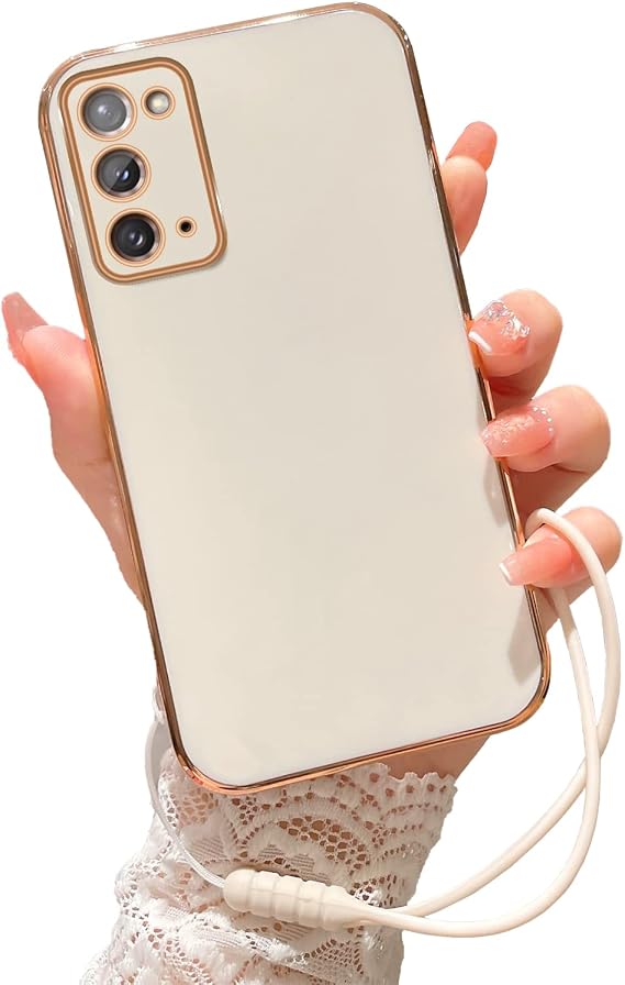 for Note 20 case Case,Galaxy Note 20 case for Women Electroplating Luxury Bling Aesthetic Trendy Pretty, Full Camera Soft TPU Protection Shockproof Cover for Samsung Note 20 (White)