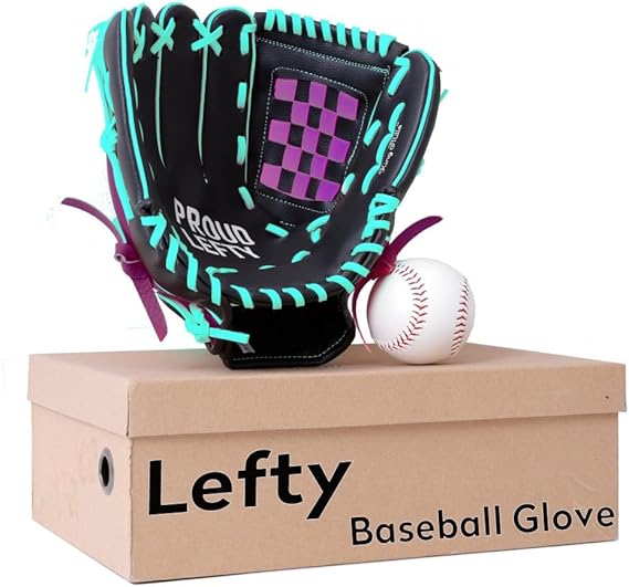King Mills Left Handed Baseball Glove for Kids, 10.5 inch, Age 4-7 | Entry-level, Durable, Youth Training, Left Handed T-Ball Baseball Glove Worn on the Right Hand
