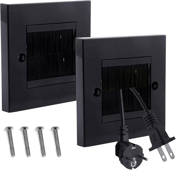2 Pack Cable Brush Plate, Cable Entry Cover, Wall Cable- Cover, Single Gang Brush Panel for Covering Outlets, Receptacles and Tidying Cords
