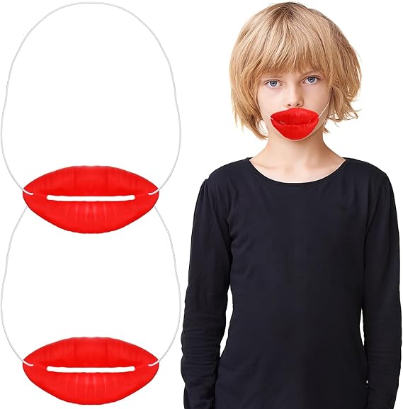 Amosfun Halloween Sausage Mouth Decor Facial Funny Red Lips Halloween Jokes Props for Masquerade Cosplay Party Supplies 2pcs