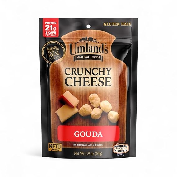 Umlands Crunchy Cheese Gouda (1 1.9 oz Bag) | 100% Real Wisconsin Cheese, Keto, Low-Carb, High-Protein, Gluten-Free, Shelf-Stable Snack