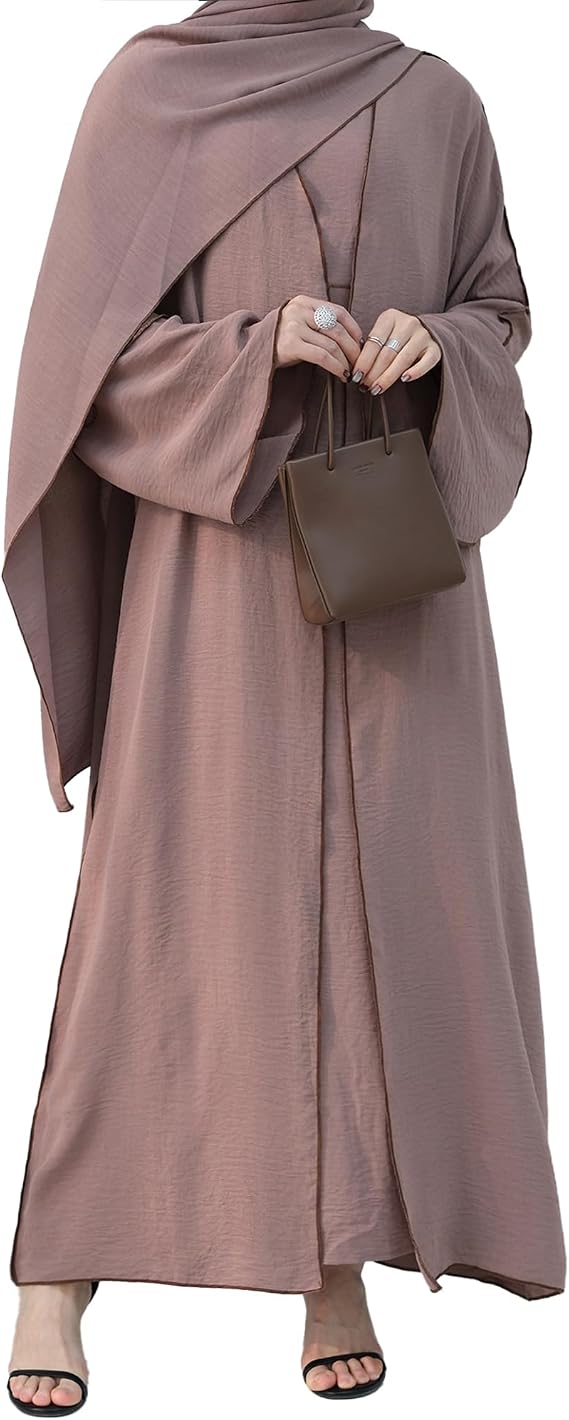 Women Muslim Abaya Dresses Prayer Cardigan Robe Contrasting Edges Islamic Dubai Open Front Abaya