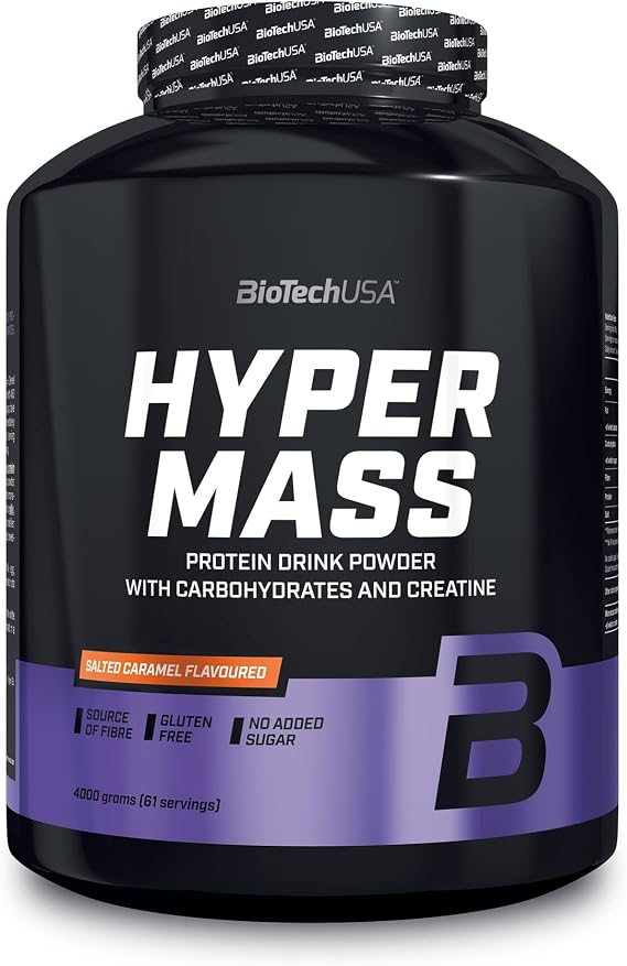 BioTechUSA Hyper Mass - Mass Gainer with Carbs & Protein Blend | Micronised Creatine | Gluten-Free, 4 kg, Salted Caramel