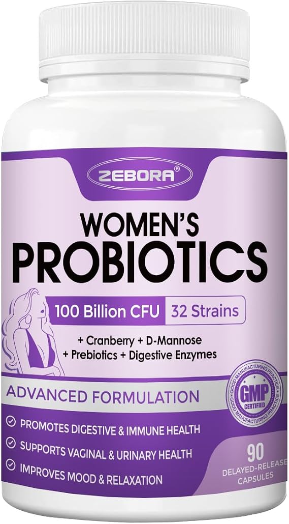ZEBORA Probiotics for Women 100B CFUs Digestive & Gut Health, 90 Capsules