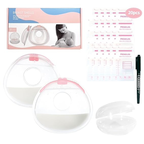 Oiomniv Breast Milk Collector, 2PCS Milk Collectors for Breastfeeding | Reusable Breast Shells, Silicone Breastmilk Collection Nursing Cup BPA Free Milk Saver, with 20 PCS Breastmilk Storage Bags