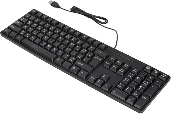 Fydun Arabic Wired Keyboard, 104 Keys USB Interface Design 1 5m MC 689 Black ABS Material Office for Desktop Computers Ergonomic Typewriter Universal Home Gaming Computer Laptop