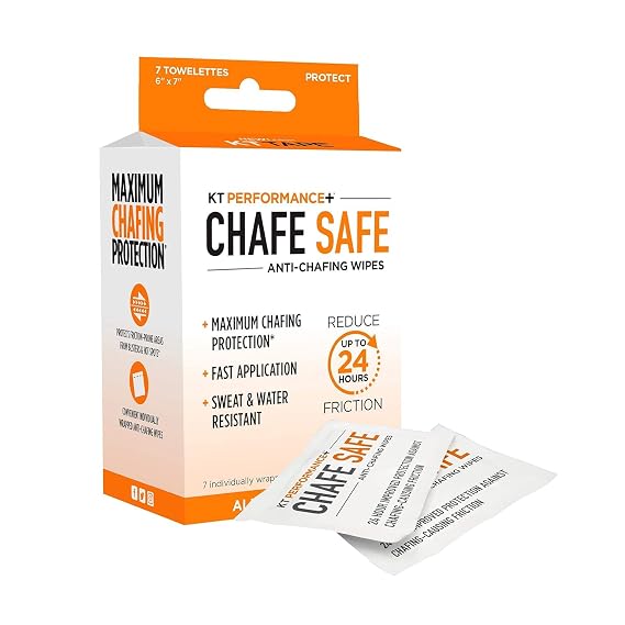 KT Performance by KT Tape Anti Chafing Body Wipes, up to 24 hour chaffing protection, Suitable for Whole Body Use, 7 Individual Use Wipes, Chafe