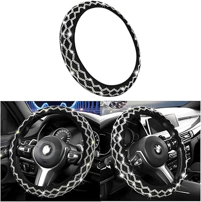 AUCELI Bling Car Steering Wheel Cover, Crystal Diamond Rhinestones Anti-Slip Breathable Soft Automotive Steering Wheel Protector for Women, 15 Inch Universal for SUV, Truck, RV（AB）