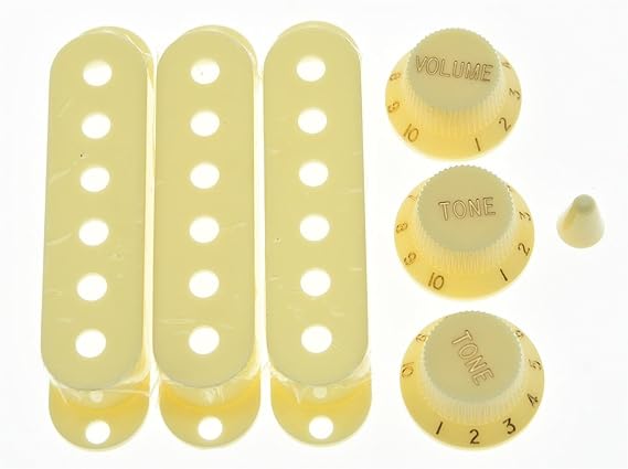 KAISH Aged White ST Strat Pickup Covers Knobs and 5 Way Switch Tip
