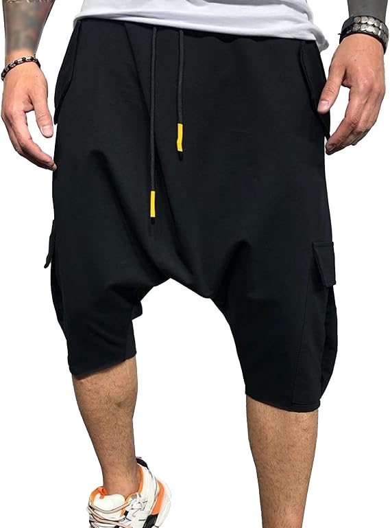 Mens Drop Crotch Harem Short Casual Drop Crotch Hip Hop Shorts Lightweight Below Knee Shorts