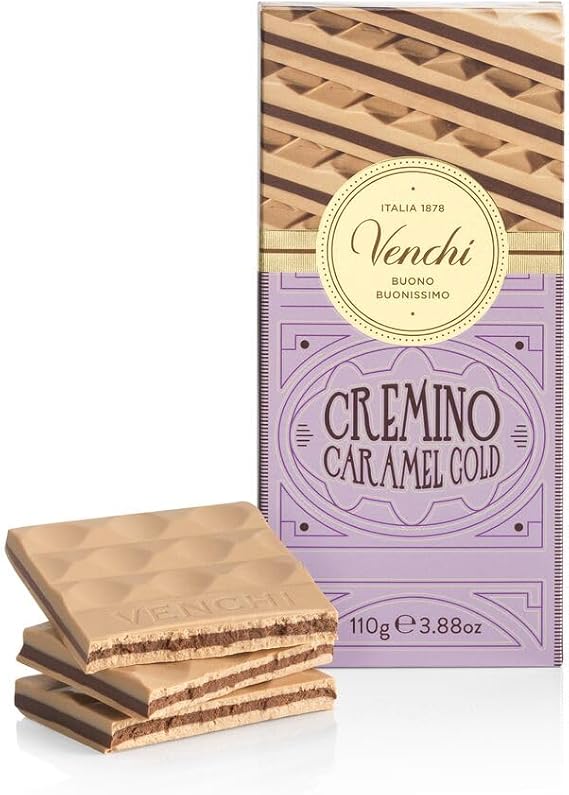 Venchi - Gold Caramel Cremino Bar with White Chocolate, Cocoa Mass, Caramel and Almond Paste, 24,25 lb, Gluten-Free, Dye-free and Preservative-Free