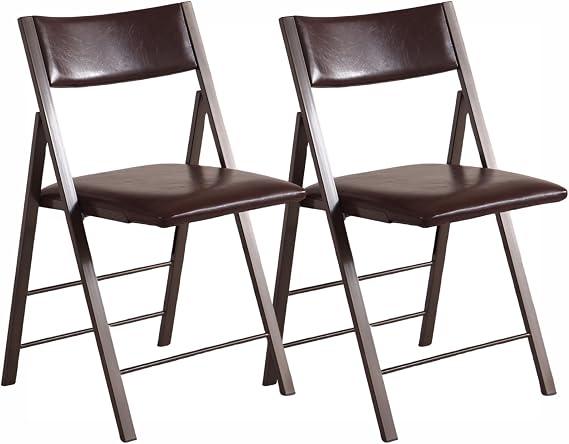 Folding Chairs 2 Pack, 450Lbs Steel Frame Foldable Dining Chairs, Brown