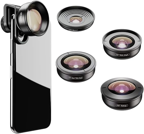 APEXEL Phone Camera Lens 5 in 1 Phone Lens Kit - 10X Macro Lens, 2X Telephoto Lens,110Wide Angle, 170Super Wide Angle, 195 Fisheye, HD Photography for iPhone, Android & More
