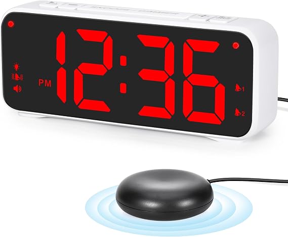 Sukeen Alarm Clock, Alarm Clock for Heavy Sleepers, Vibrating Loud Clock - 6.5" Display, 4 Level Dimmer, 3 Vibrating Modes, 3 Volume Levels, Dual Alarm & 4 Wake-up Modes - Red Digit
