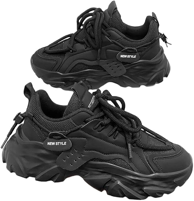 Men's Solid Color Retro Lace-Up Thick-Sole Sneakers - Comfortable and Non-Slip, Suitable for Outdoor Activities in All Seasons
