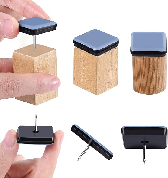 Pack of 16 Chair Sliders, 1.5" Sqaure Furniture Glide Nail on Furniture Feet Slider, PTFE Chair Leg Floor Protector for Hardwood Dinning Wooden Furniture, Magic Chair Leg Pad (1.5", 16pcs)