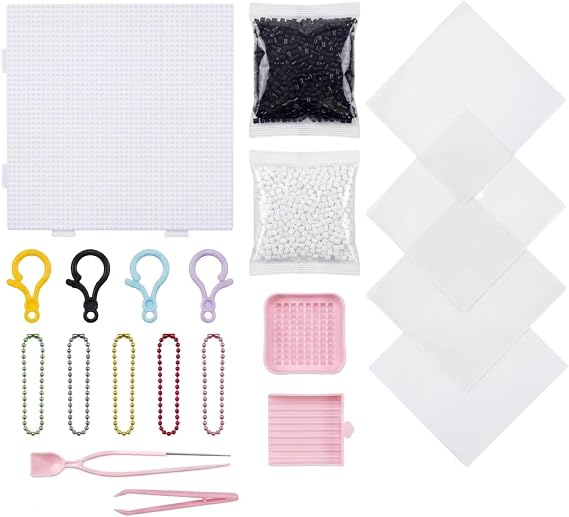 MUNUOSIKEJI 2000pcs Black & White 2.6mm Perler Beads & Fuse Beads Kit with Pegboard Tweezers Needle Shovel Ironing Paper with 5 Chains & 4