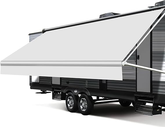 RV Awning Fabric Replacement, Upgraded 18.5oz Vinyl Camper Awning Replacement, Universal Outdoor Canopy for Electric and Manual RV Awning (15'(Fabric 14'2"), White)