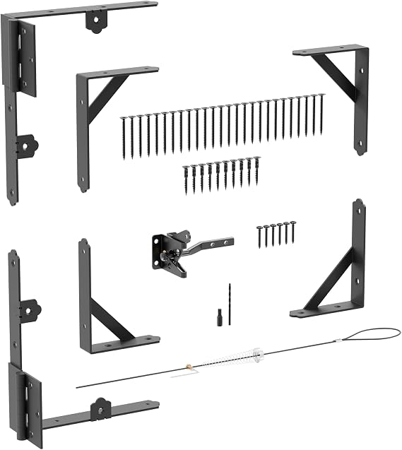 Wood Fence Gate Kit Gate Kits, Gate Frame Kit with Gravity Gate Latch, Wood Gate Hardware, Heavy Duty Fence Gate Kit with Corner Brace Brackets, Gate Kit for Wooden Fence, Black, 1 Set