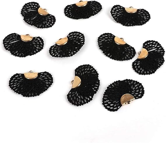 20-Piece Faux Leather Fan Shaped Tassel Kit Pendant Charms Filigree Charms for Earring Necklace Jewelry Making Dreamcatcher Keychain Bag DIY Craft Home Decor (Black)