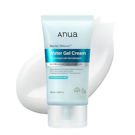 ANUA Barrier Reboot Water Gel Cream, Non-Greasy Gel Moisturizer with Ceramide and Hyaluronic Acid, Instant Barrier Relief for Oily Combination Skin, Dermatologist Tested Korean Skincare, 3.38 fl oz