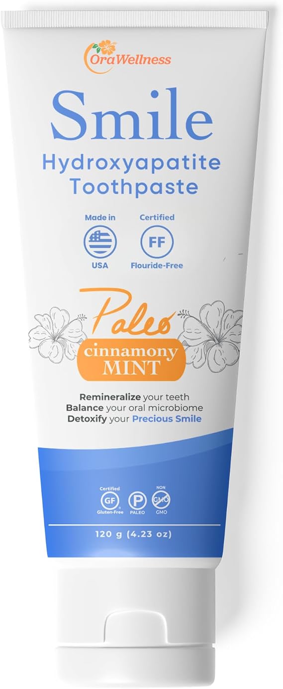 OraWellness Smile Remineralizing Hydroxyapatite Toothpaste, Cinnamon Mint - Xylitol & Microcrystalline Hydroxyapatite, Made in USA, Fluoride Free Natural Tooth Repair & Teeth Whitening, 4.23oz