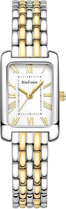 Gold Watches for Women with Rectangular Case Roman Dial,Stainless Steel Band,Waterproof.Adjustment Tool Included