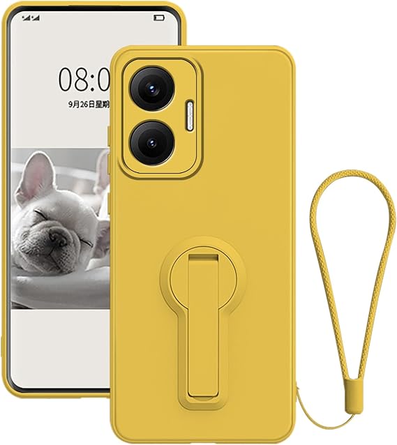 Compatible with Poco F7 Case with Kickstand Black, for Xiaomi Poco F7 Phone Cases Silicone Lanyard Strap Accessories Funda para Shockproof Protective Original Slim Cover (Yellow)