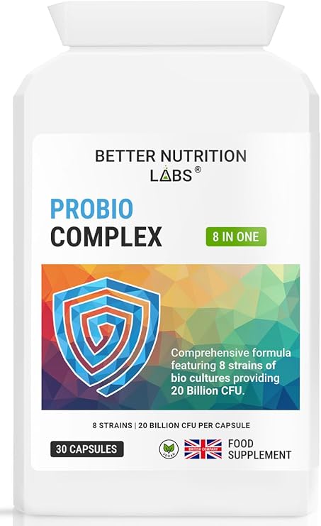 Probio Complex - Multi-Strain Live Culture Formula with 20 Billion CFU - 8 Probiotic Strains - Gut Flora - 30 Vegan Capsules - Better Nutrition Labs