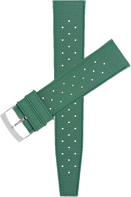 Bandini Mens Tropical Style Rubber Watch Band - Rubber Rally Strap - Breathable & Perforated Vintage Style Diver Watch Strap - 20mm, 22mm, Many Colors