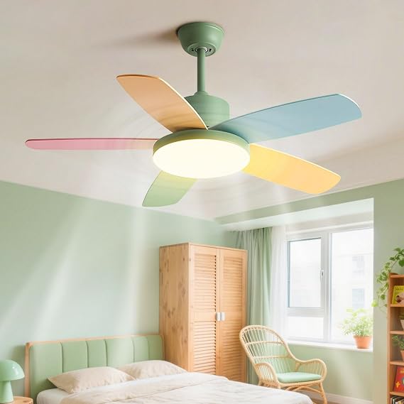 Modern Ceiling Fan with LED Light & Colorful Blades, Remote Control 6 Speeds, Reversible DC Motor Ceiling Fans for Bedroom Nursery Dining Room Living Room Indoor
