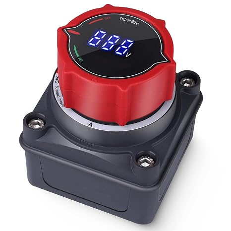 AWBLIN Upgrade Battery Disconnect Switch with Voltmeter On Off | DC 5-60V Master Isolator Cut/Shut Off Switch for Marine Boat Car Truck Camper RV Trailer Vehicles Engine Application