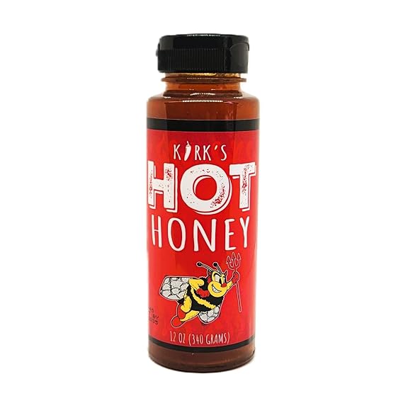Hot Honey 12oz - Kirks Hot Honey Infused with Hot Chili Peppers - Sleeping Bear Farms Pure Wildflower Honey with Real Chili Heat - Natural Spicy Honey for Pizza Fried Chicken and Cheese Boards