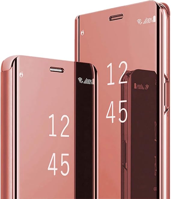 Galaxy S23 Cover Cases Compatible with Samsung S23 Flip Cell Phone Case Clear View Mirror Flip Cover PU Leather with Kickstand Protective Cover for Samsung Galaxy S23 (Pink)