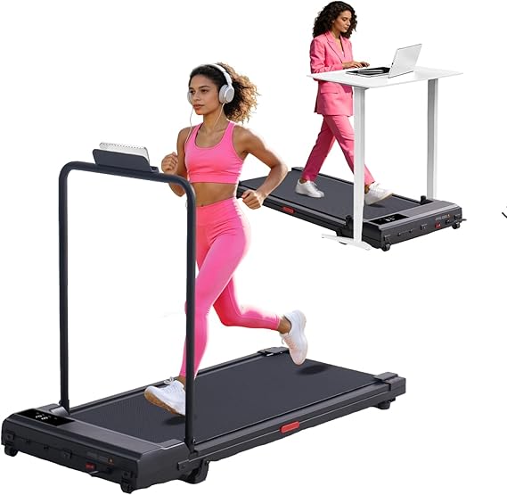 Portable Walking Pad Treadmill for Home, Treadmills with Handles | 3.0HP Compact Walking Pad Treadmill with Handle Bar, 0.6-7.6MPH Mini Walking Treadmill for Home Small, 350LB Capacity