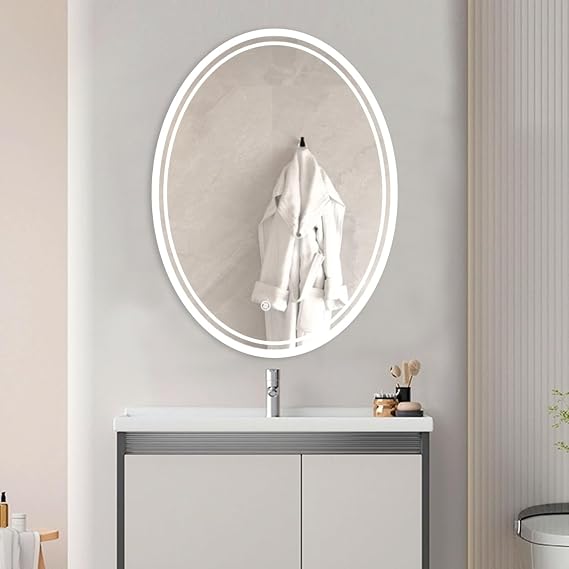 28 x 20 inch Oval LED Bathroom Mirror Anti-Fog 3 Colors Light Dimmable Wall Mounted Lighted Bathroom Vanity Mirror Memory Makeup Mirror Touch Switch