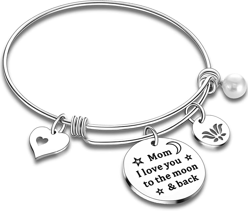 Mom Gifts From Daughter Son Mother Bracelet Bangle Jewellery Gifts For Women (MOM I love you to the moon & back)