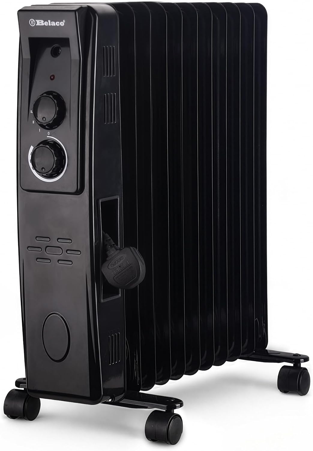 Belaco Oil Filled Radiator 11 Fins, Portable Electric Heater with Adjustable Thermostat, 3 Heat Settings, Overheat Protection, 2500W, Heavy-Duty Castors