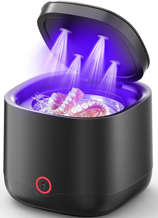 Ultrasonic Retainer Cleaner with UV-C, 45kHz Rechargeable Dental Cleaning Machine 4000mAh, 200ML for Denture, Mouth Guard, Night Guard, Aligner, 3 Modes & 6 Cleaning Tablets